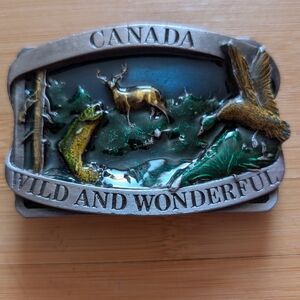 Vintage Pewter Wild and Wonderful Canada Multicolor Men’s Belt Buckle 1985